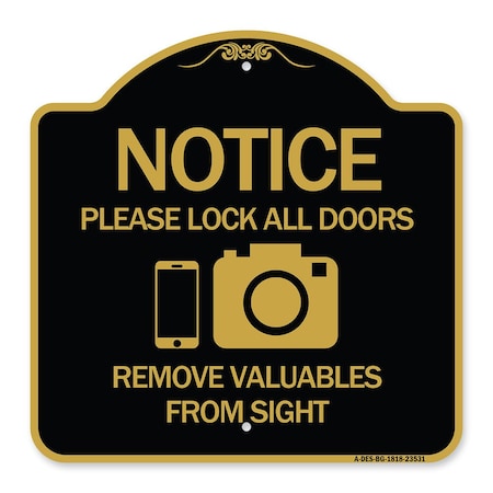 Signmission Lock All Doors Remove Valuable from Sight With Cell Phone and Camera G, A-DES-BG-1818-23531 A-DES-BG-1818-23531